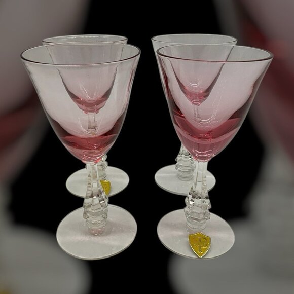 Tiffin Franciscan Wisteria Pink Wine Stemware Set of 4 Vintage Glassware MCM - Picture 9 of 11